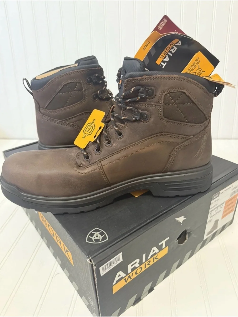 ARIAT Men’s Turbo 6” Waterproof Carbon Toe Work Boots –Durable Leather Boot 13M